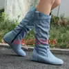 Botas Femininas de Cano Alto com Plissados Internos para Aumento de Altura, Botas de Cano Alto com Fivelas de Cinto, Botas Western Cowboy de Tamanho Grande Estilo Britânico