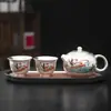 Juego de Té Chapado en Plata de las Apsaras Voladoras de Dunhuang: Una tetera, dos tazas, portátil listo para viajar, juego de té Gongfu de alta gama, caja de regalo para negocios