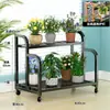 Estante para Flores con Escalones Reforzados, Multicapa, con Ruedas, de Pie, Hierro Forjado, para Uso en Interiores y Exteriores del Hogar, Adecuado para Plantas Verdes y Macetas