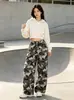 Calça esportiva camuflada de perna reta para trilha e montanhismo ao ar livre, novo estilo retrô coreano de outono com punhos ajustáveis, calça casual