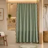 Cortina de Baño con Borde Ondulado Personalizada, Imitación Lino, Cortina de Ducha Impermeable Engrosada, Cortina Divisoria de Baño sin Taladro, Venta al por Mayor