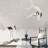 Novo papel de parede estilo chinês simples estilo chinês Zen parede de fundo de TV papel de parede grou estilo clássico pintura a tinta tecido de parede mural