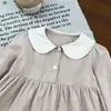Vestido Infantil Outono 2025 Novo Estilo Coreano Elegante Vestido Princesa com Gola de Boneca para Bebês, Manga Longa