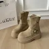 Botas de tornozelo com sola grossa, que aumentam a altura, estilo retrô para mulheres baixinhas, coleção outono/inverno 2026, comprimento até o meio da panturrilha, camurça, sola grossa, efeito emagrecedor, botas cowboy western, estilosas