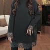 Camiseta de Encaje Europeo de Cuello Alto de Manga Larga Talla Grande para Mujer Nueva Colección Primavera y Otoño 2025 Estilo Coreano Holgada con Efecto Adelgazante Top Camiseta Básica
