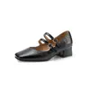 Sapatos Mary Jane de Novo Estilo com Tiras Duplas, Bico Quadrado, Boca Rasa, Sapatos de Primavera e Outono de Solado Único, Salto Bloco, Sapatos Profissionais Femininos, Tamanhos 32-43
