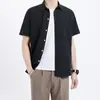 Camisa de Manga Curta Masculina Verão Cor Sólida Bolso Casual Camisa Masculina Tendência Coreana Versátil Preta Branca