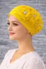 Sombrero Turban Plisado Estilo Primavera y Otoño con Tres Flores y Decoración de Perlas, Sombrero de Mujer Moderno y Versátil J5