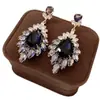 Pendientes de Borla Full Diamond Super Brillantes de Lujo Ligero Pendientes Exagerados Retro de Gama Alta Elegantes Pendientes Atmosféricos de Diamante Morado Encantadores para Mujer
