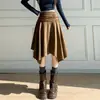Falda de Gamuza con Pliegues Irregulares para Mujer, Nueva Falda Elegante de Cintura Alta de Longitud Media para Otoño