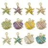 Nuevos accesorios de colgante de aleación de zinc con forma de concha de perla de imitación de océano colorido y estrella de mar para pulseras y collares DIY