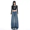 Calça pantalona de design relaxado e casual, calça jeans ampla e drapeada de nicho da moda, calça comprida, suporta dropshipping