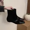 Botas de Moda Cuadradas de Gamuza con Retazos Estilo Coreano para Mujer 2026 Otoño/Invierno Nuevo Estilo Elegantes Adelgazantes Botines con Cremallera Trasera para Mujer