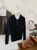 Suéter Vintage de Cuello Polo de Manga Larga con Bordado de Caballo Pequeño, Tejido de Punto Trenzado, Top Casual Suave y Elegante para Mujer, Adecuado para Otoño, Se Puede Usar como Prenda Base o Exterior