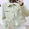 Liquidación Otoño e Invierno Moda Elegante Versátil Color Sólido Solapa Botón Metálico de Corazón de una Fila Chaqueta Corta Doble Faz 509/C5