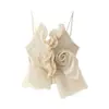 Comercio Exterior 2026 Primavera Nuevo Estilo Europeo y Americano Moda para Mujer Top Sexy con Volantes y Decoración Floral 3D