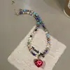 Collar con Colgante de Corazón de Vidrio Dopamina de Colores para Mujer, Cadena para Clavícula con Perlas Dulce y Fresca Estilo Hot Girl
