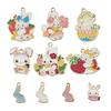 Colgantes Mixtos de 10 Conejitos Lindos de Dibujos Animados de Pascua con Goteos de Aceite, Conejito Flor, Conejito Huevo de Pascua, Conejito Fresa, Accesorios de Joyería