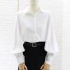 Camisa Escovada Nova Estilo Primavera 2026 para Mulheres, Blusa com Manga Sino de Design Único, Camisa Azul Neblina de Nicho com Estilo Retrô de Hong Kong