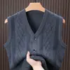 Chaleco cárdigan de otoño e invierno para hombre, suéter de punto moderno para hombres mayores, suéter sin mangas de corte holgado con espalda abierta