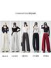 Pantalones de Algodón Chino Tie-Dye Yamamoto para Otoño e Invierno Pantalones de Pierna Ancha Cintura Alta Caídos Ajustados Casuales Pierna Recta Sueltos de Largo Hasta el Suelo para Mujer