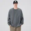 Sudadera Nueva de Algodón Puro para Hombre de Primavera y Otoño, Cuello Redondo, Holgada, Estampada, Peso Pesado, Manga Larga, Camiseta para Hombre, Ropa Interior y Exterior, Capa Base