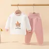 Conjunto de Roupa Térmica para Bebê para Primavera, Outono e Inverno, Acolchoado e Quente, Camada Tripla Espessa, Calça e Blusa Térmicas de Cintura Alta