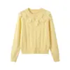 Suéter de punto con lazo, estilo coreano de nicho, se puede usar solo, cuello redondo, versátil, estilo suave, amarillo, corte regular