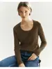 Camiseta de Punto de Lana Merino 60s de Hilo Yangzi Integrado sin Costuras para Mujer H092711