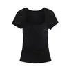 U Estilo Europeu e Americano Transfronteiriço 2026 Nova Moda Elegante Roupas Femininas Atacado Camiseta Manga Curta Ajustada Plissada com Gola Quadrada