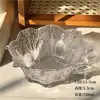 Tigela de Vidro Embossada em Formato de Pétala para Sobremesa para Uso Doméstico, Alto Valor Estético, Tigela Transparente para Sorvete, Ninho de Pássaro, Sopa Doce, Sorvete e Frutas
