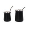 Copo Térmico Transfronteiriço de Aço Inoxidável Mini Copo Térmico Couro Patenteado Copo de Cerveja Camada Dupla a Vácuo Copo de Café com Colher Copo de Água