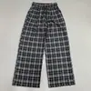 Calça pantalona xadrez estilo preguiçoso feminina outono nova cintura elástica respirável cordão solta modeladora bom caimento casual calça longa