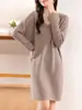 Nuevo Vestido de Moda con Cuello en V para Mujer Vestido Base de Punto Holgado Estilo Occidental de Longitud Media para Mujer talla grande