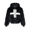 Chaqueta de Algodón con Forro de Piel Sintética Oso Mágico Invierno Abrigo Acolchado Estilo Americano Ligero Asia Parche Cruzado Asiento Montaña Águila Ropa de Algodón
