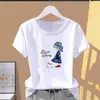 Camiseta Casual de Alta Qualidade com Estampa de Letras, Manga Curta para Mulheres, Verão, Gola Redonda, Solta e Versátil, Top da Moda Estilo Mãe