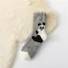 Novas meias-calça tubulares de flanela de coral sem fiapos, panda, coelho, para casa, femininas, de inverno, meias de dormir de desenho animado, pelúcia espessa