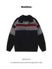 Invierno Nuevo Estilo Lana Retro Estilo Étnico Jacquard Cremallera Cárdigan Prendas de Punto Chaqueta Reversible Cuello Alto Prendas de Punto Negro