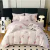 Juego de cama de lujo de los años 60 de algodón puro de fibra larga de cuatro piezas, funda de edredón estampada de algodón puro engrosada, sábana plana, sábana bajera estilo A Juego de 3 piezas 4
