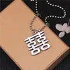 Colgante de Plata Auspicioso Símbolo Tradicional Chino Doble Felicidad para Mujer, Estilo Retro Hueco, Colgante de Buenas Noticias, Cadena para Suéter para Hombre