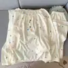 Pijama de Algodão Nuvem com Gola Redonda no Atacado para Mulheres Outono e Inverno Popular Feminino 2025 Novo Roupa de Casa Conjunto de Calça Manga Longa