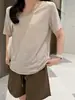 Camiseta Tencel de manga curta para mulheres, estilo fino de verão, solta e casual, popular no Xiaohongshu, top de manga curta com gola U