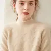 2026 Novo Modelo Borboleta Sete Agulhas Dupla Camada Cashmere Espesso Feminino Suéter Gola Alta Meia Camisa Base de Lã Tricô