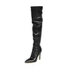 Botas altas plisadas de estilo europeo y americano para mujer, punta fina, tacón de aguja, cremallera lateral, disponibles en tallas 35-42