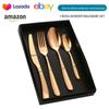 Conjunto de Quatro Peças de Talheres de Aço Inoxidável Amazon Cross-Border Estrela Diamante Faca, Garfo e Colher Conjunto Faca de Bife Ocidental Colher Talheres Conjunto Caixa de Presente