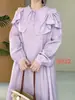 Vestido Casual de Manga Longa Primavera 2026 Estilo Mori Girl Japonês Design de Gola Redonda Elegante Emagrecedor Vestido Longo para Mulheres