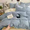 Juego de cuatro piezas estilo coreano minimalista con borde de concha en color liso, hecho de tela de algodón lavado, adecuado para la habitación doble de una niña, ropa de cama para todas las estaciones