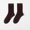 Novas meias masculinas de algodão de costura dupla até a panturrilha, quentes para o inverno, cor sólida, casual de negócios, simples, não forma bolinhas, atacado para comércio exterior