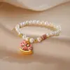 Pulseira de Pérolas Naturais para Mulheres, Luxo Acessível, Pingente de Cavalo de Troia Rosa de Alta Qualidade, Pulseira de Contas, Exquisite Pulseira Personalizada de Pedra Rosa