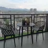 Juego de Mesa Redonda Pequeña y Sillas de Acero al Carbono Sencillo para Ocio en Balcón, Mesa de Reuniones, Área de Descanso, Cafetería de Té con Leche al Aire Libre, Mesa de Comedor al Aire Libre